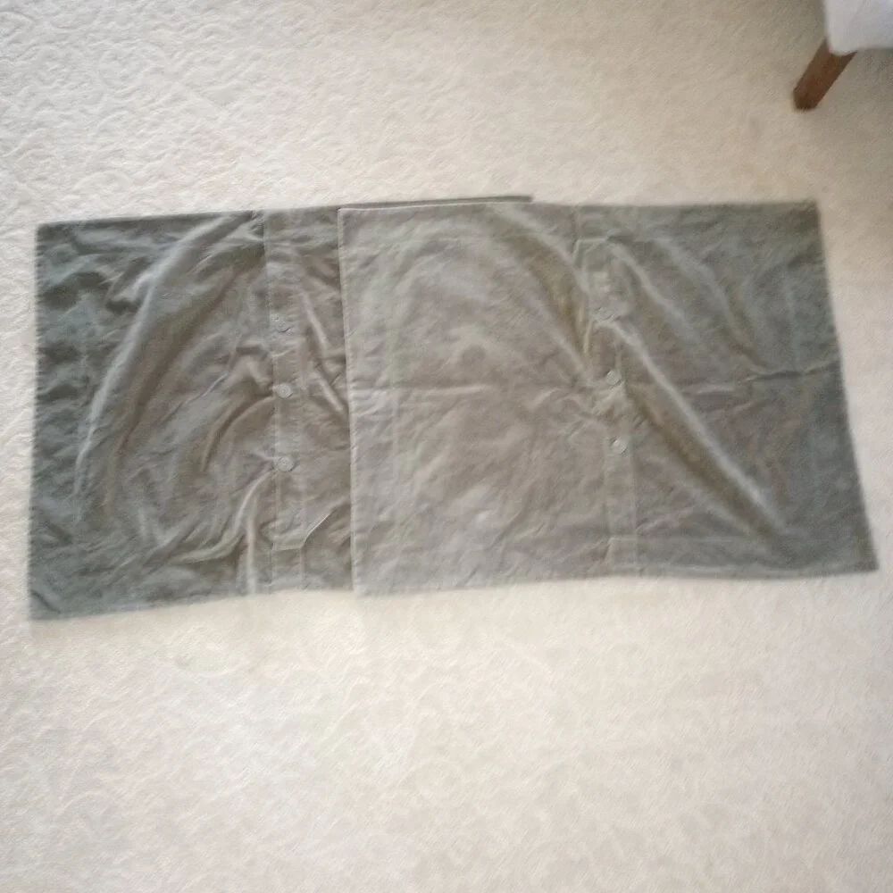 Pottery Barn Green Velour Velvet Button Closure Shams